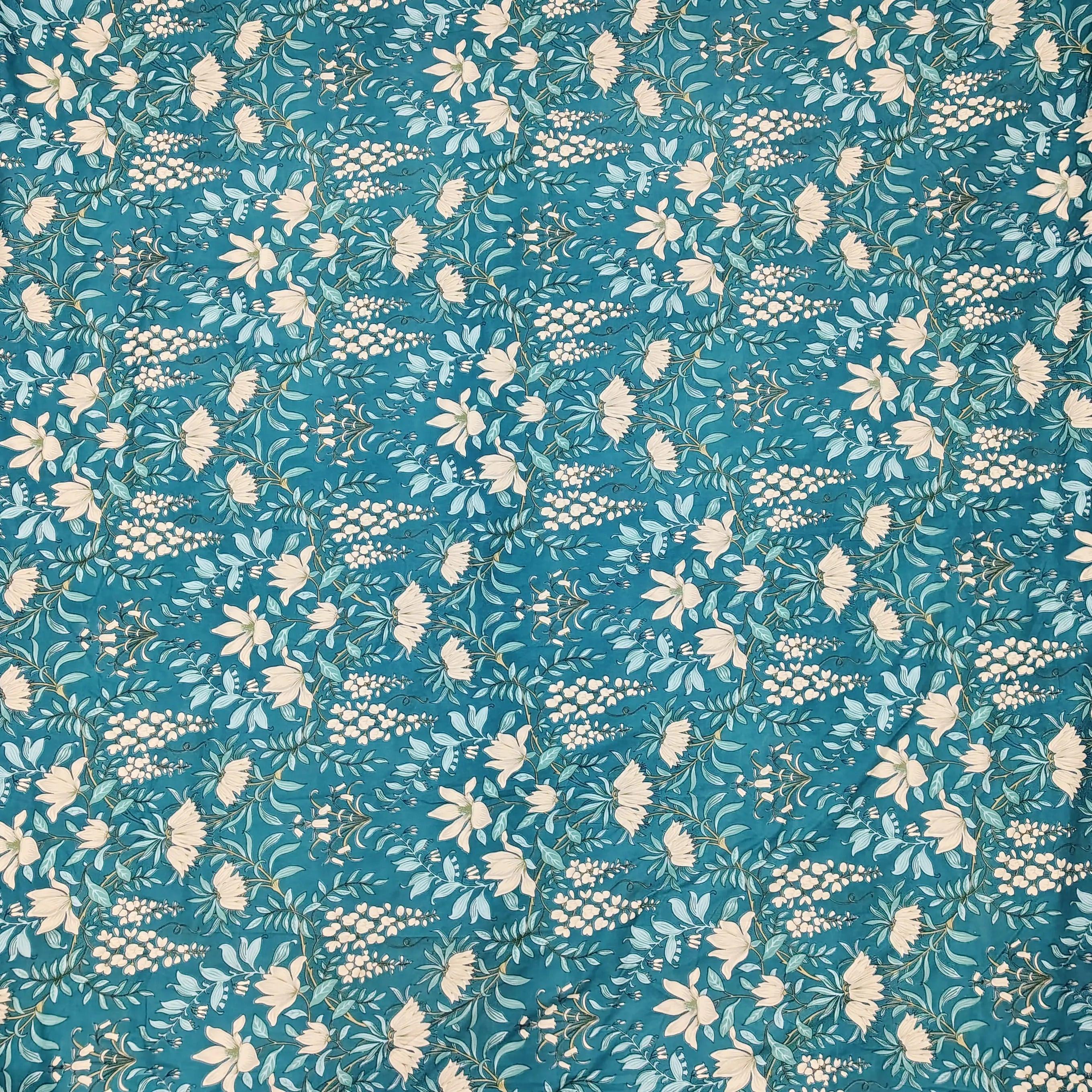 Floral 210 TC Fitted Bedsheet - Peacock Blue BRAVIA