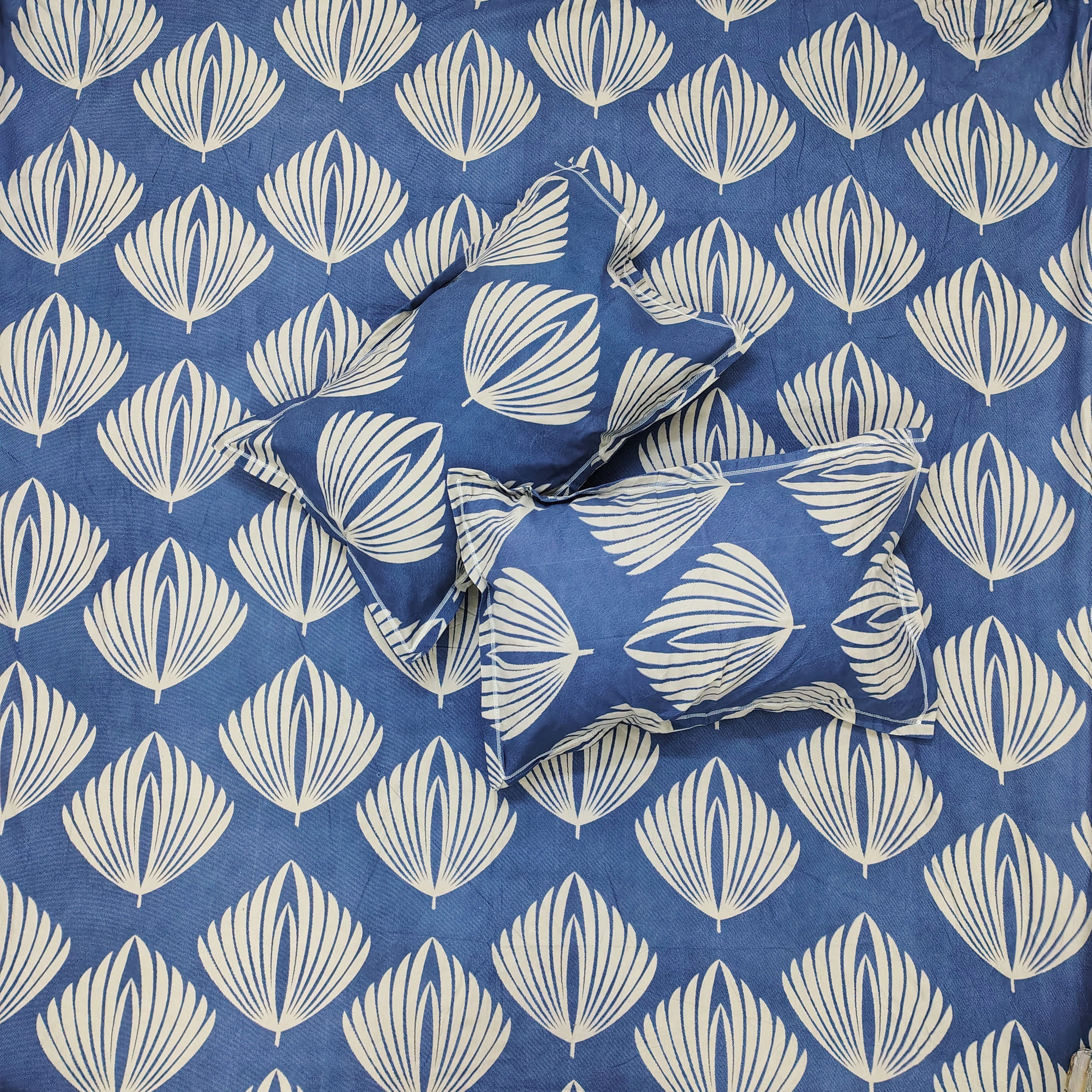 Floral 210 TC Fitted Bedsheet - Blue BRAVIA