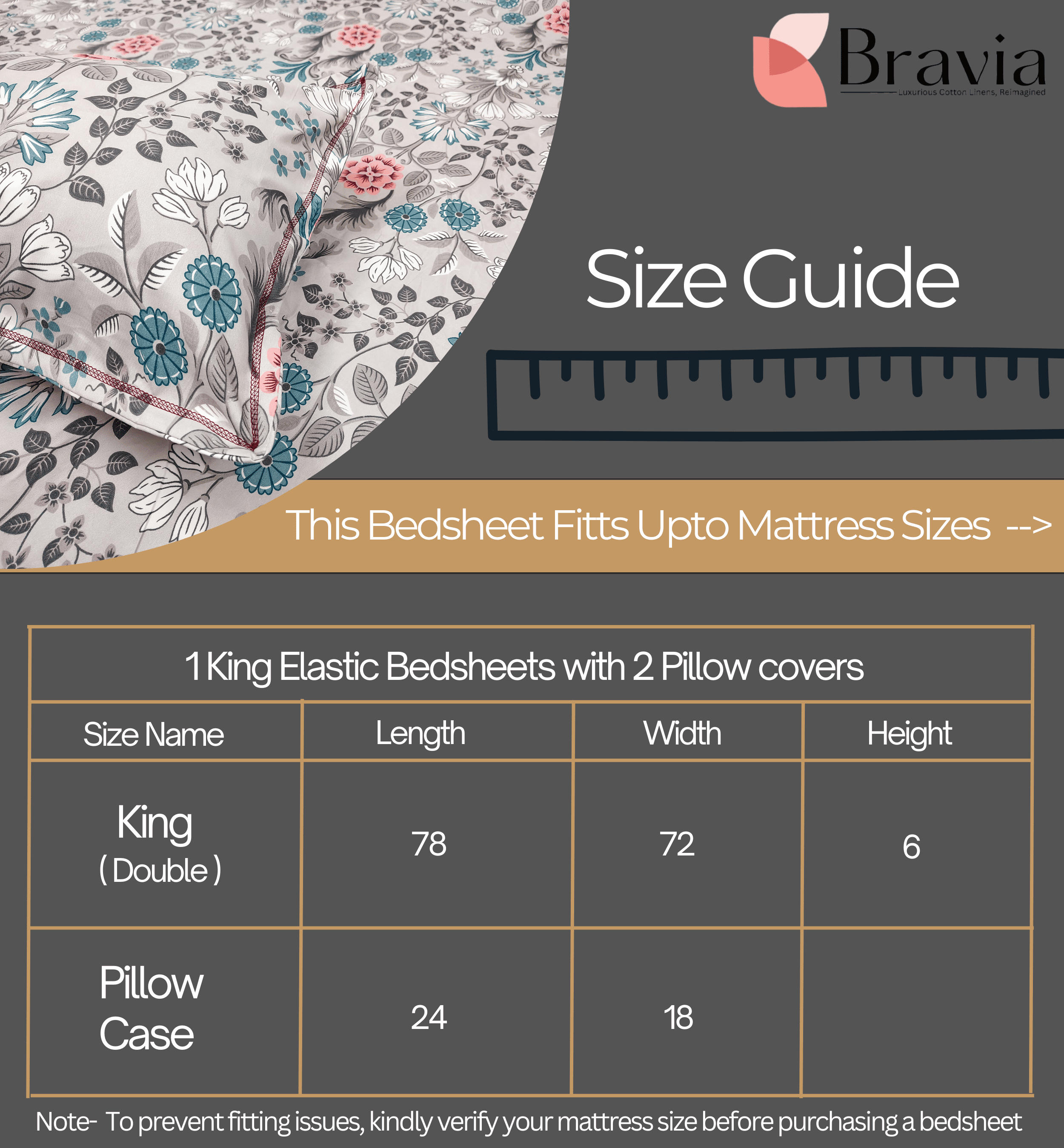 Floral 210 TC Fitted Bedsheet - Multicolor BRAVIA