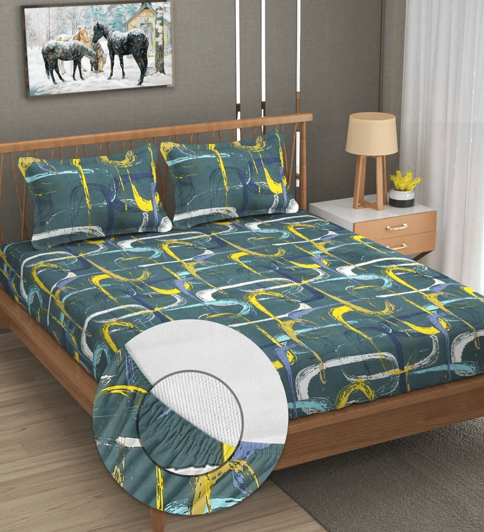 Floral 210 TC Fitted Bedsheet - Green BRAVIA