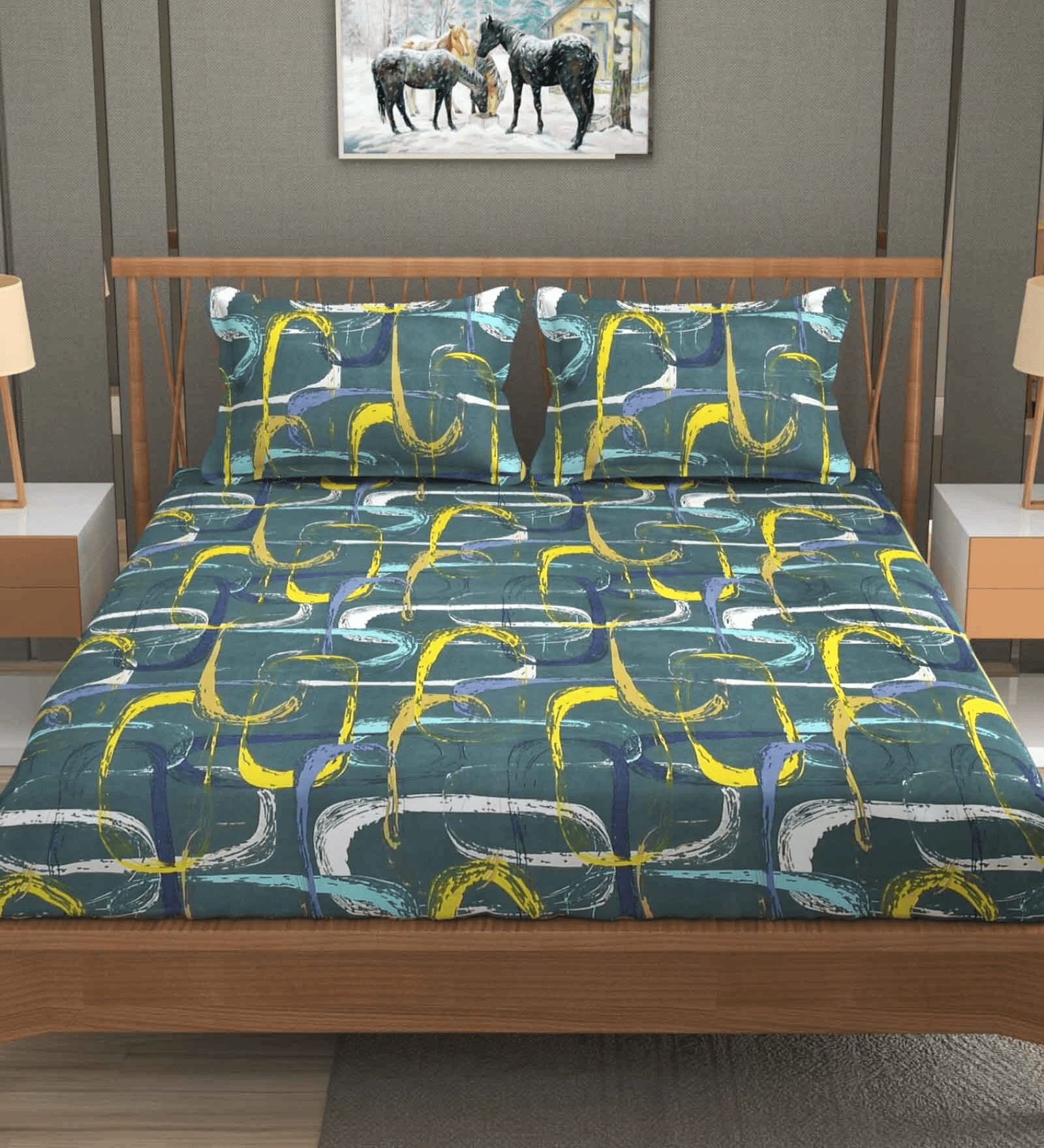 Floral 210 TC Fitted Bedsheet - Green BRAVIA