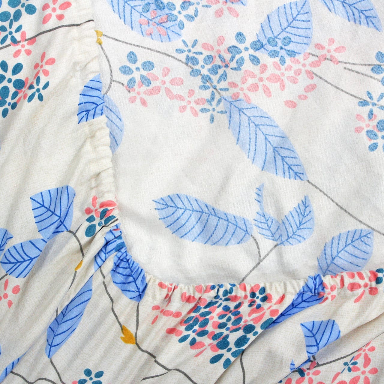 Floral 210 TC Fitted Bedsheet - Blue BRAVIA