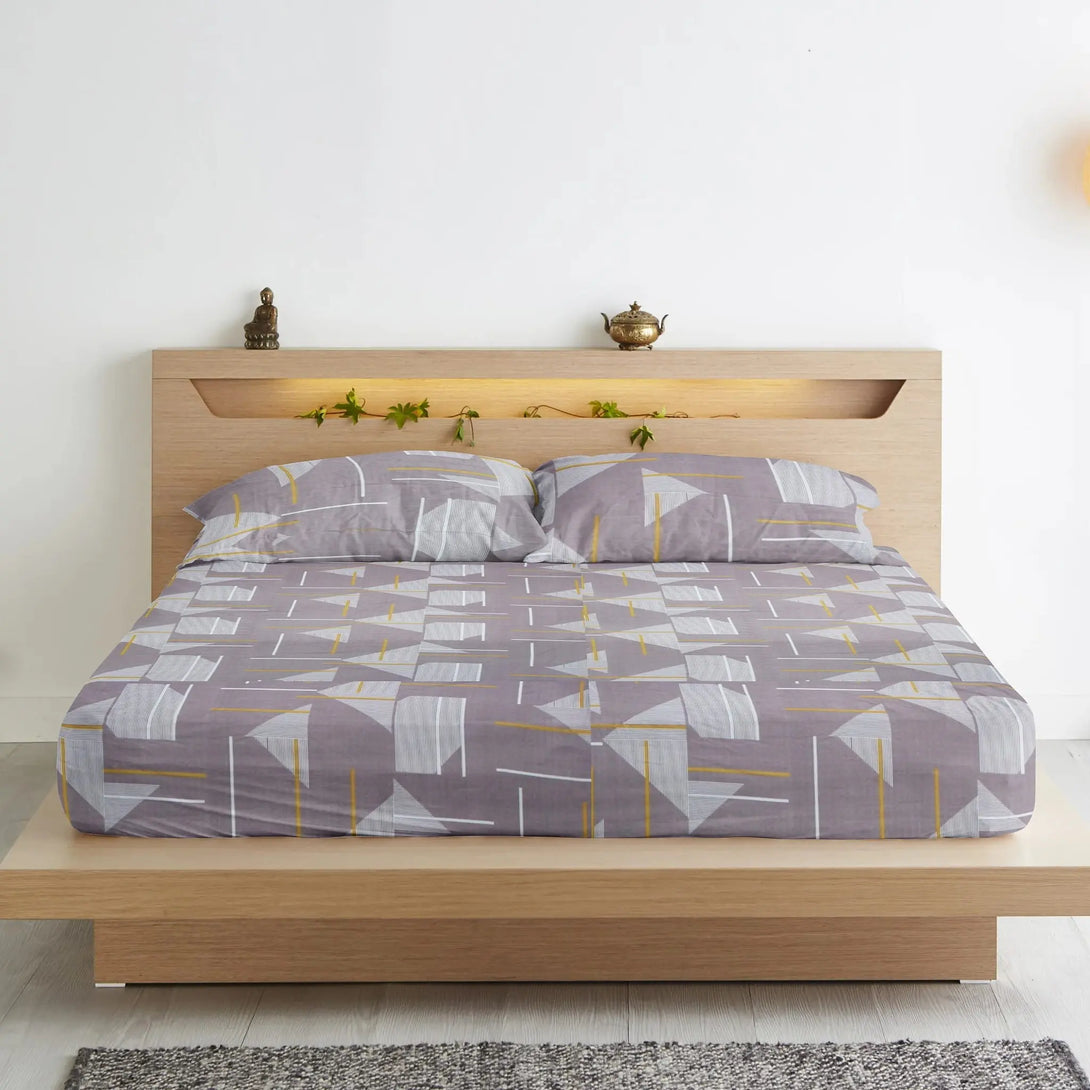 Floral 210 TC Fitted Bedsheet - Brown BRAVIA