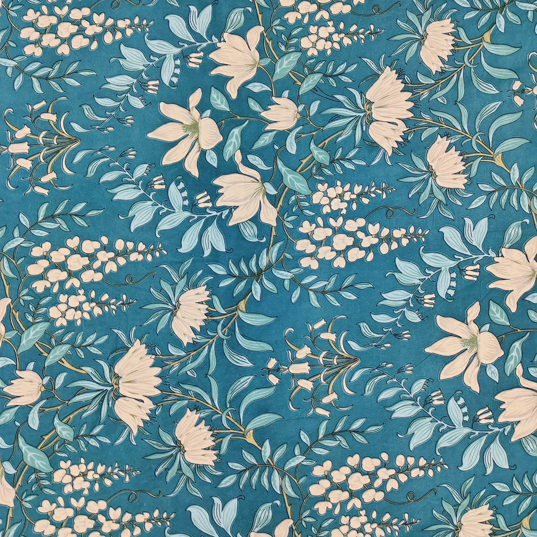 Floral 210 TC Fitted Bedsheet - Peacock Blue BRAVIA
