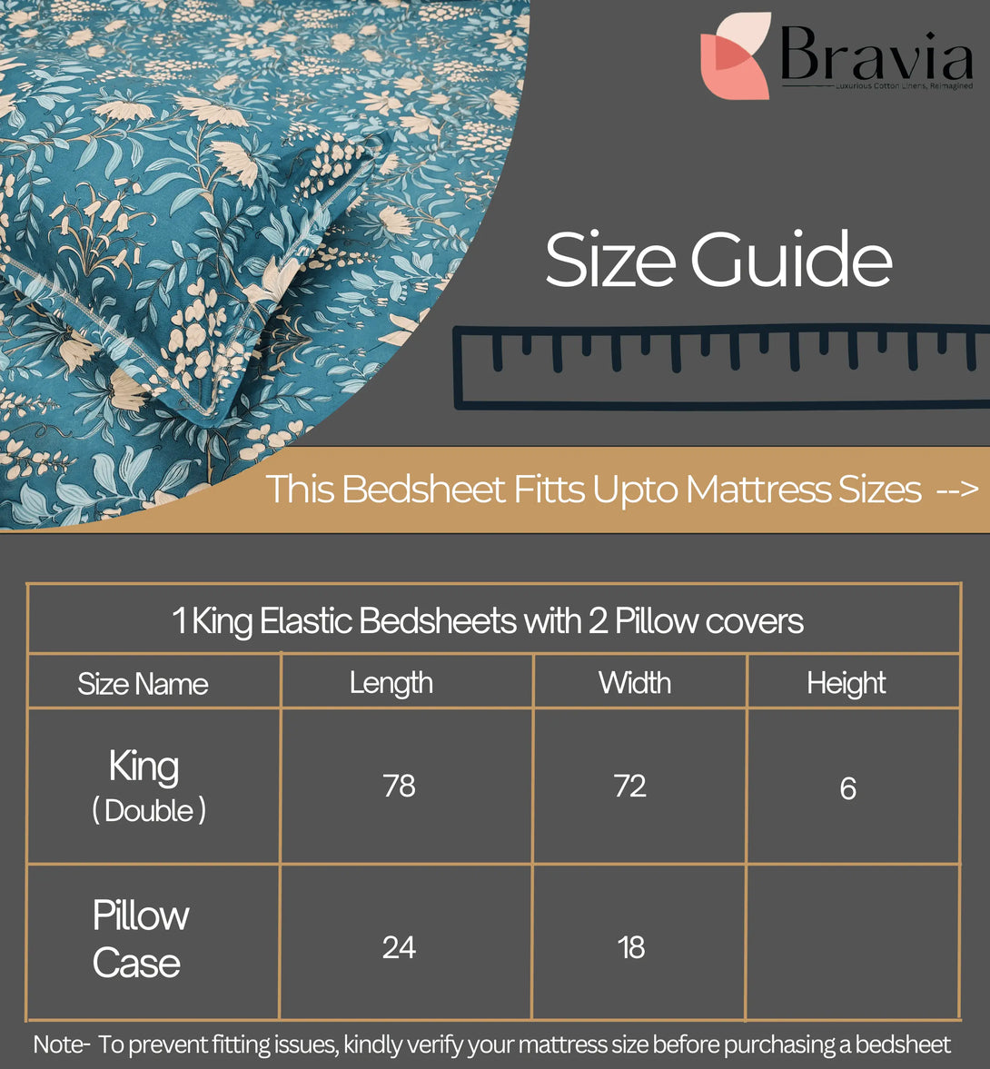 Floral 210 TC Fitted Bedsheet - Peacock Blue BRAVIA