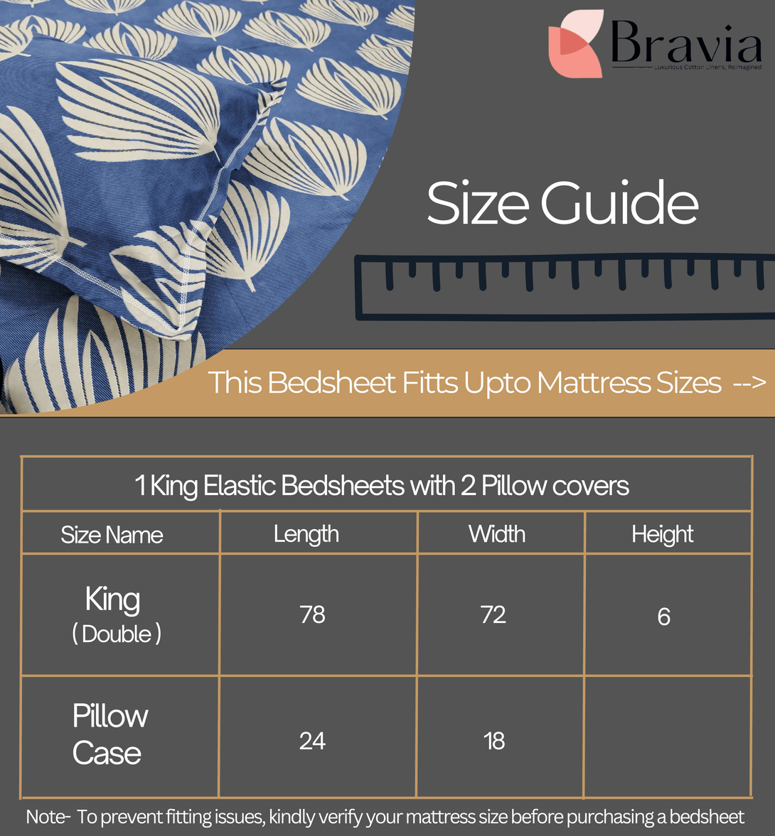Floral 210 TC Fitted Bedsheet - Blue - Braviadecor