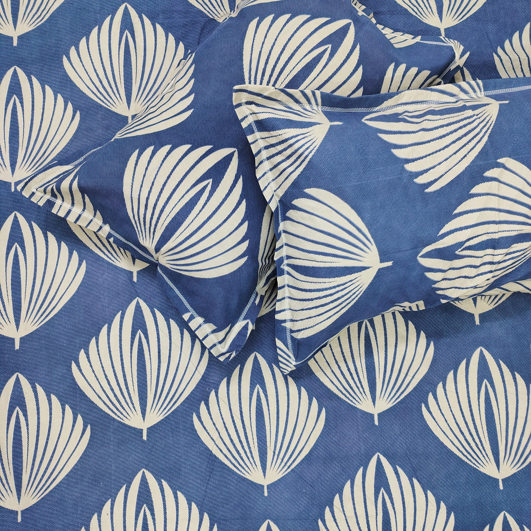 Floral 210 TC Fitted Bedsheet - Blue - Braviadecor