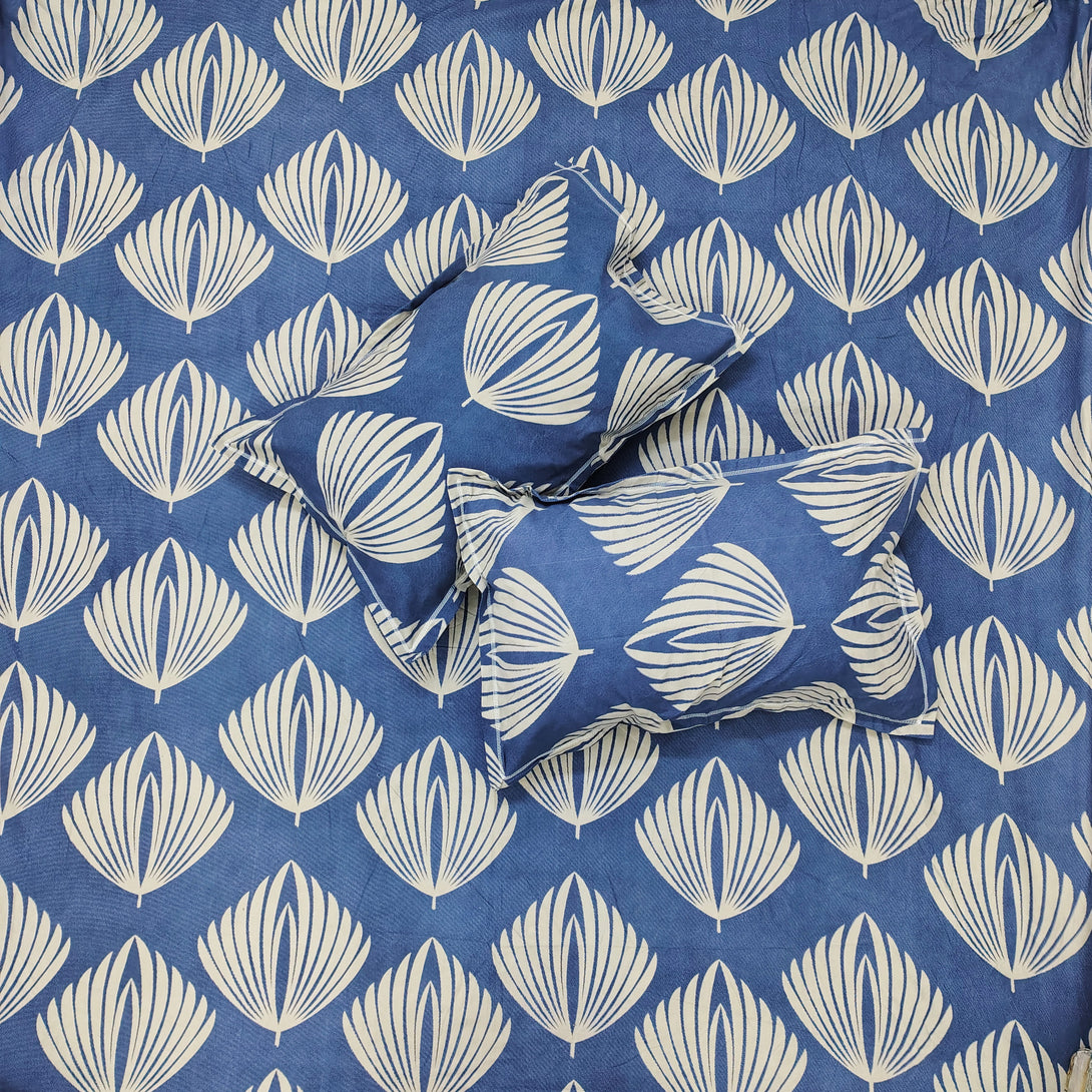 Floral 210 TC Fitted Bedsheet - Blue - Braviadecor