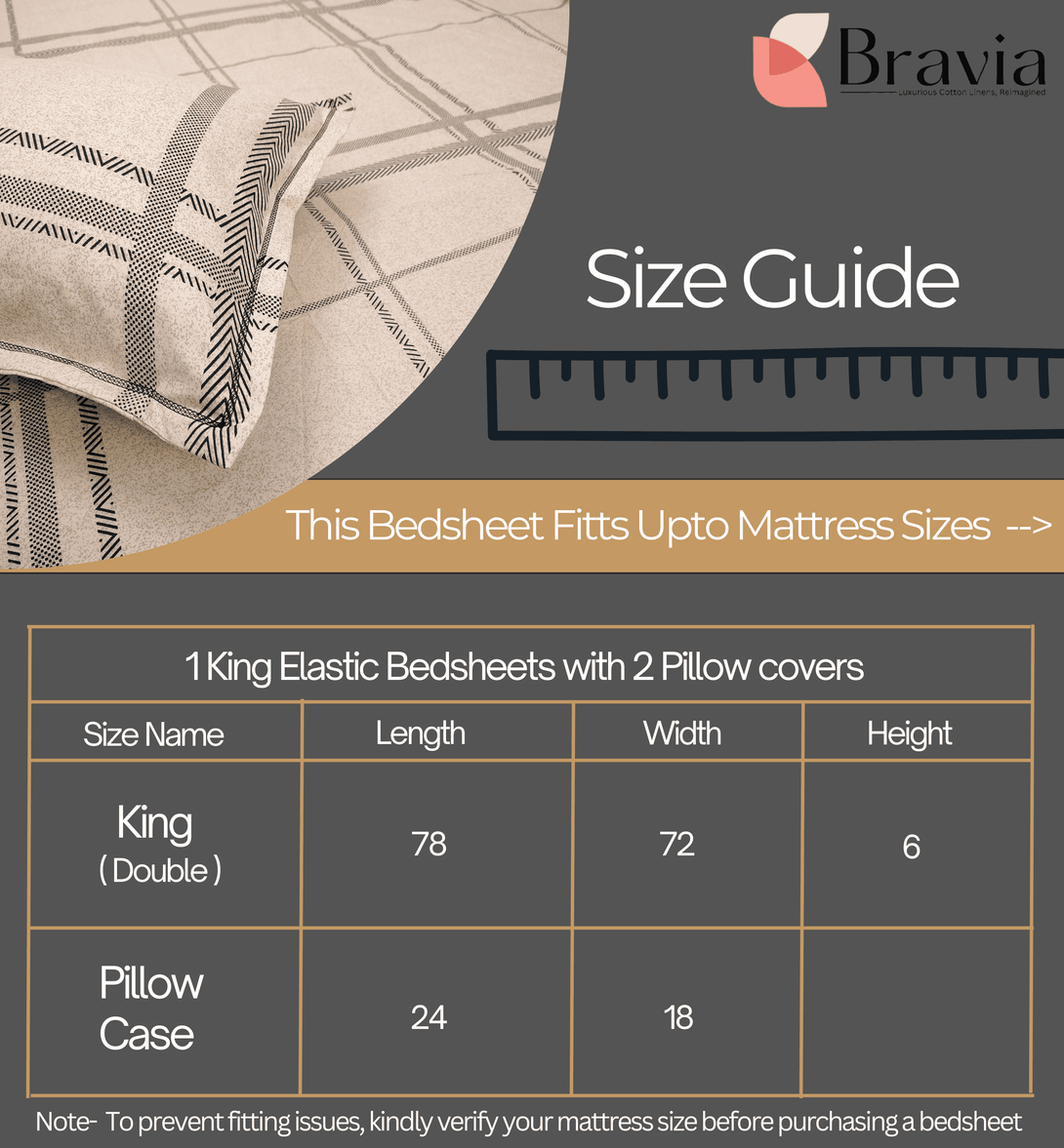 Floral 210 TC Fitted Bedsheet - Beige - Braviadecor