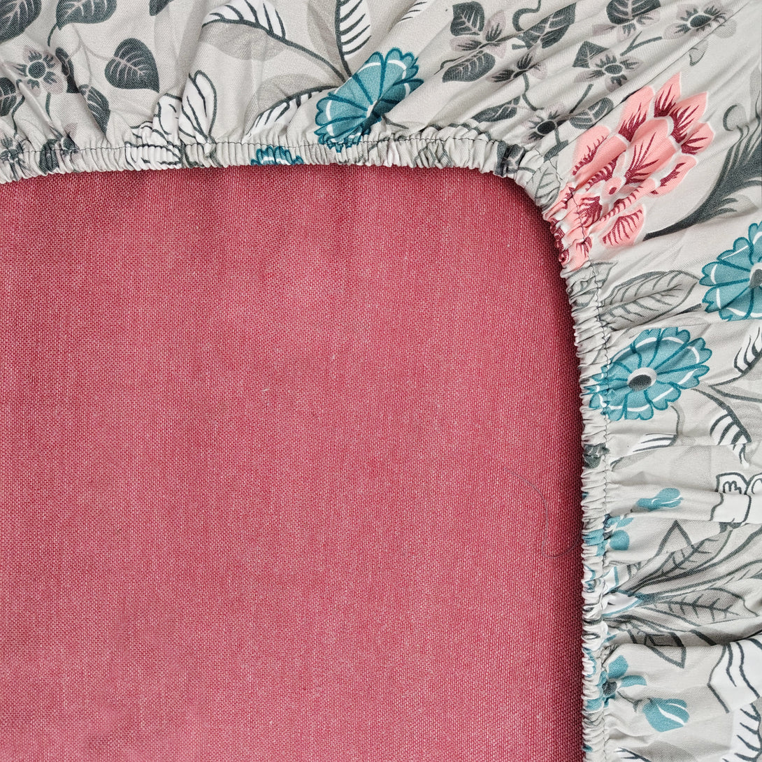 Floral 210 TC Fitted Bedsheet - Multicolor - Braviadecor