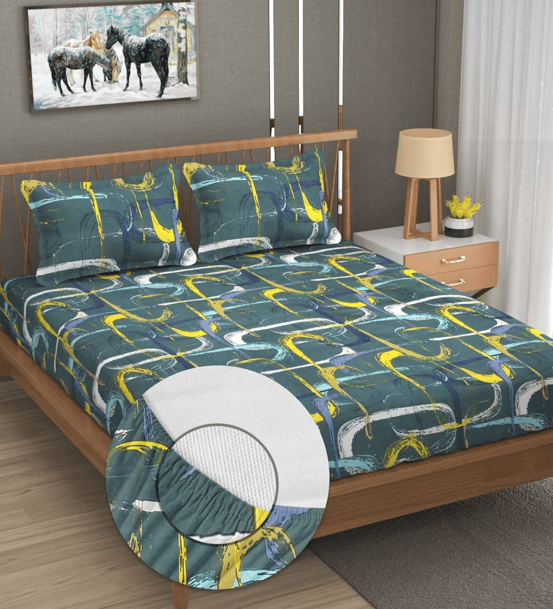 Floral 210 TC Fitted Bedsheet - Green - Braviadecor