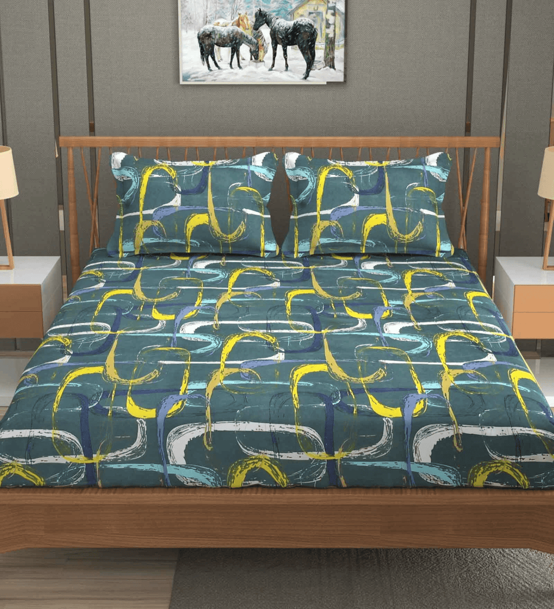 Floral 210 TC Fitted Bedsheet - Green - Braviadecor
