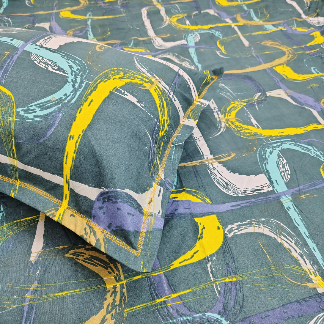 Floral 210 TC Fitted Bedsheet - Green - Braviadecor