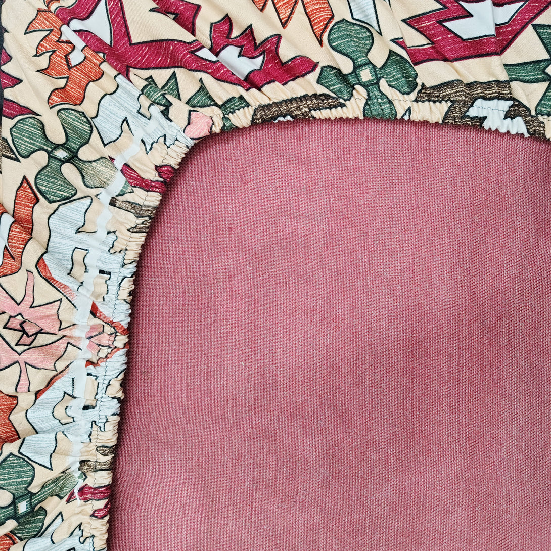 Floral 210 TC Fitted Bedsheet - Multicolor - Braviadecor