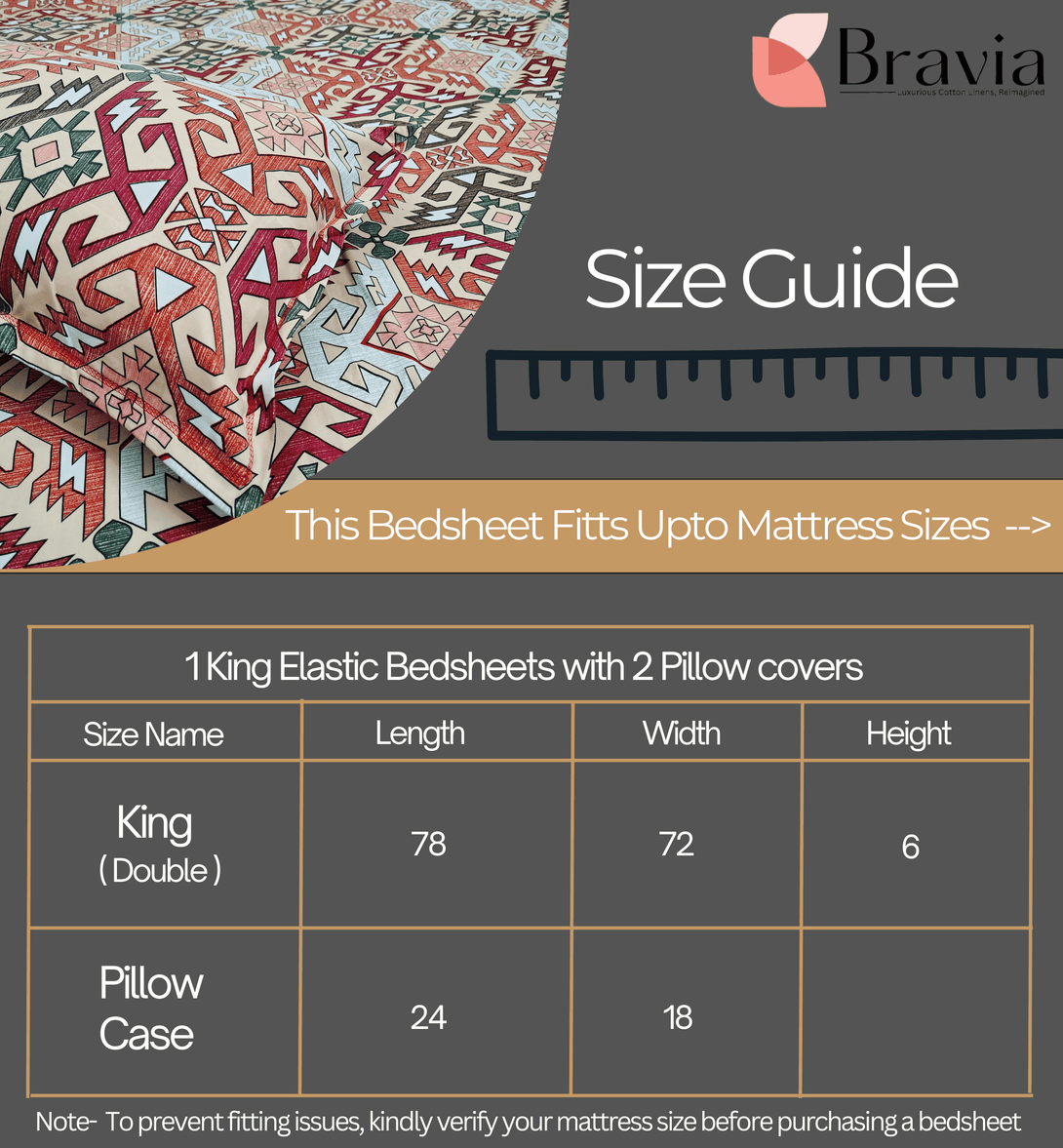 Floral 210 TC Fitted Bedsheet - Multicolor - Braviadecor