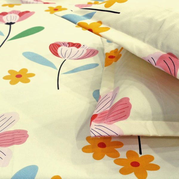 Floral 210 TC Fitted Bedsheet - Multicolor - Braviadecor