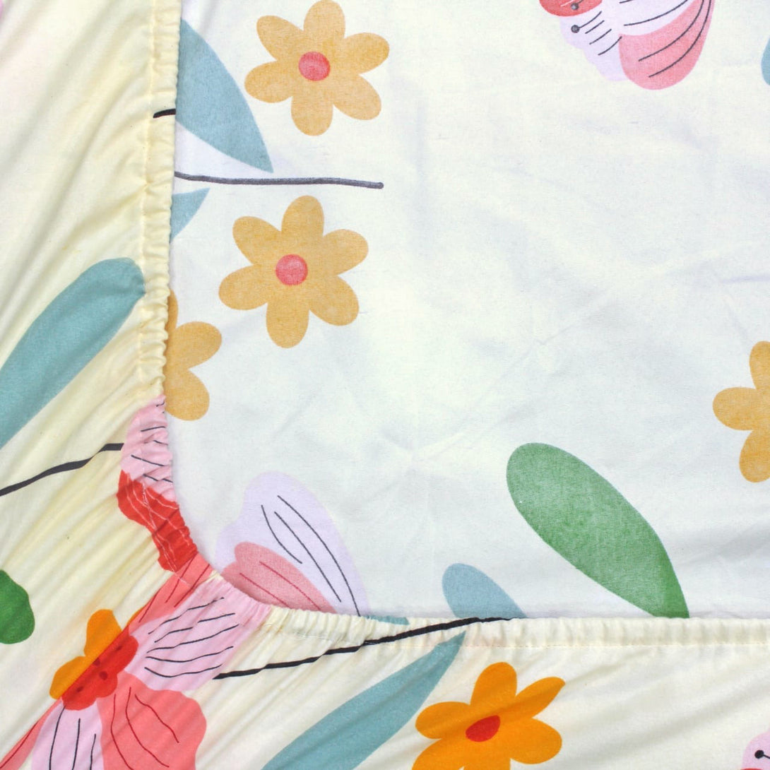 Floral 210 TC Fitted Bedsheet - Multicolor - Braviadecor