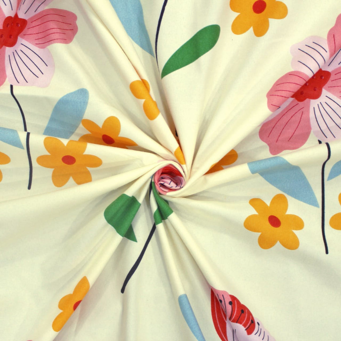 Floral 210 TC Fitted Bedsheet - Multicolor - Braviadecor