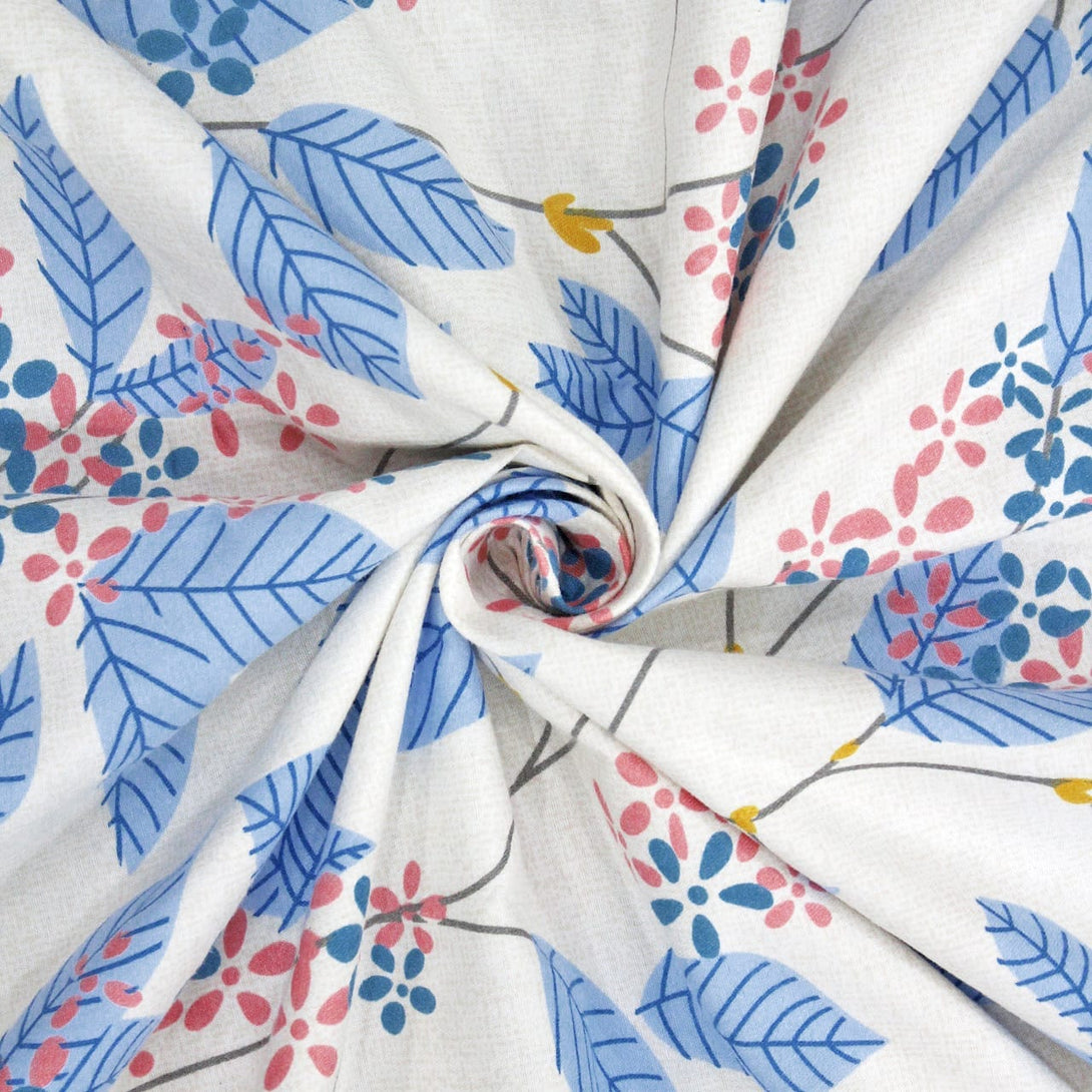 Floral 210 TC Fitted Bedsheet - Blue - Braviadecor