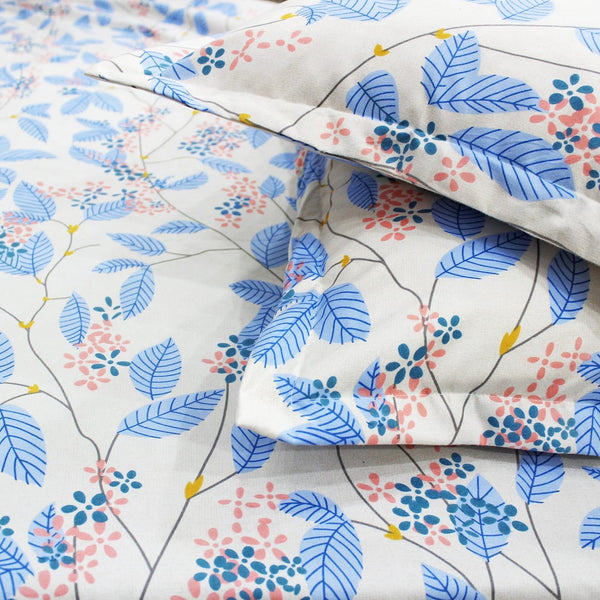 Floral 210 TC Fitted Bedsheet - Blue - Braviadecor