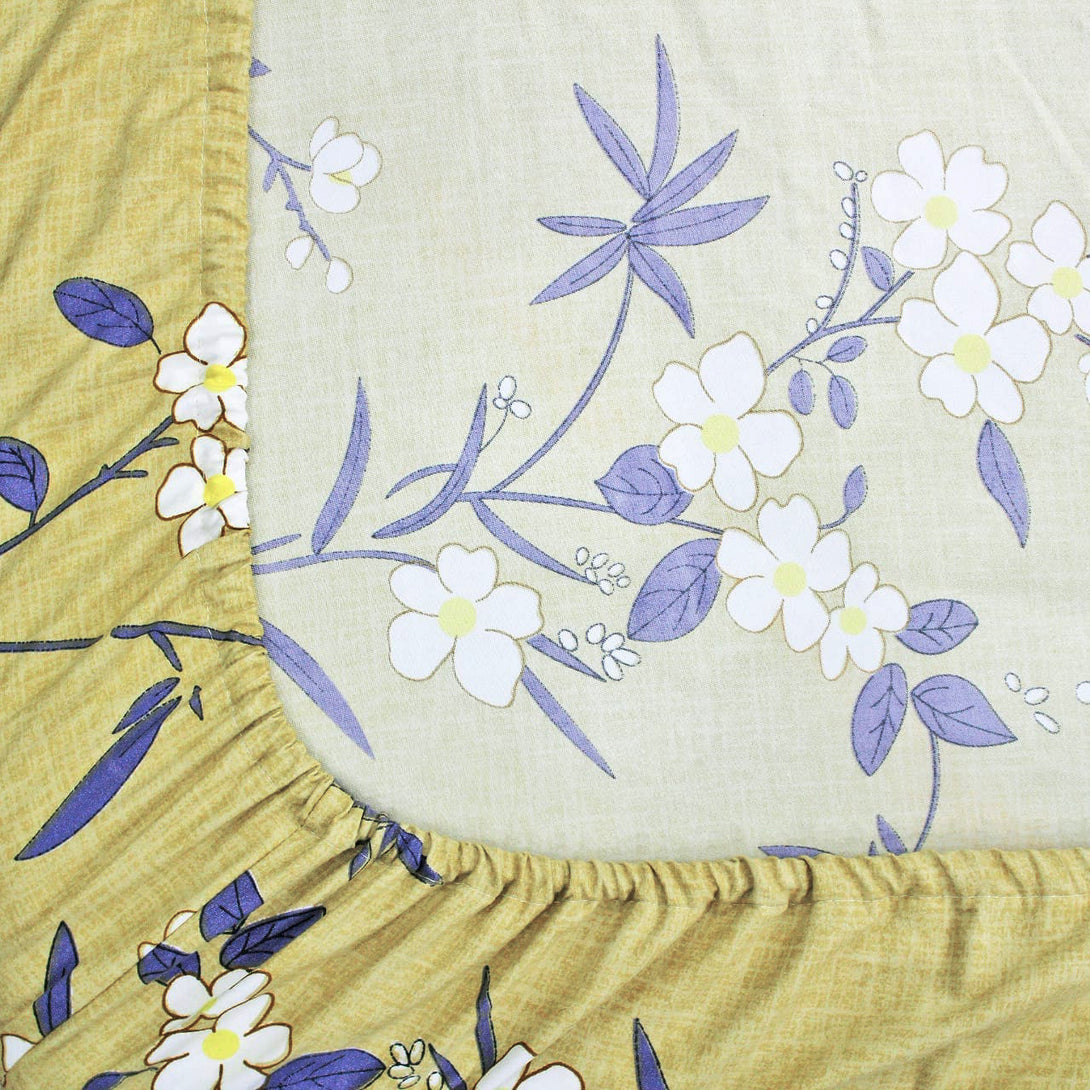 Floral 210 TC Fitted Bedsheet - Olive - Braviadecor