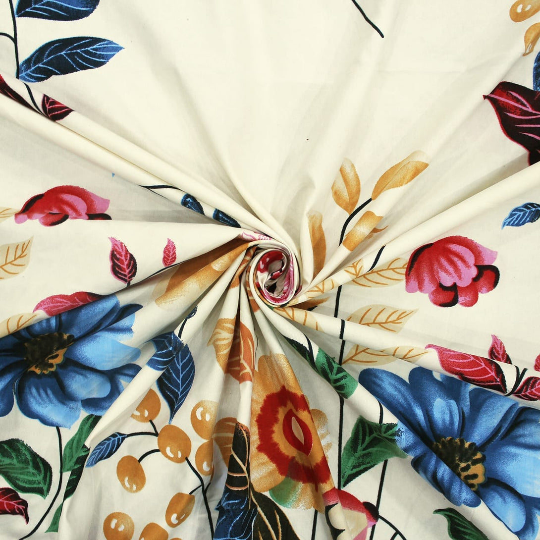 Floral 210 TC Fitted Bedsheet - Multicolor - Braviadecor