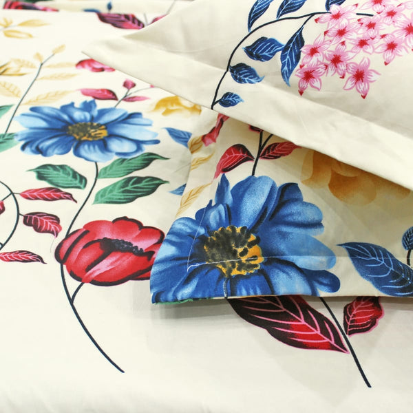 Floral 210 TC Fitted Bedsheet - Multicolor - Braviadecor