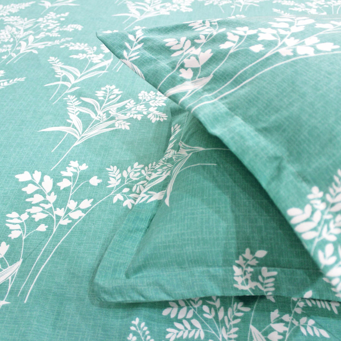 Floral 210 TC Fitted Bedsheet - Green - Braviadecor