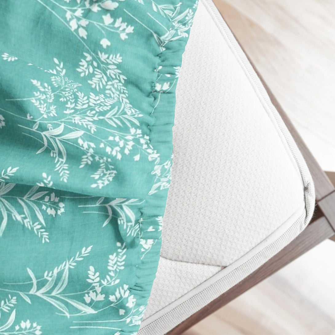 Floral 210 TC Fitted Bedsheet - Green - Braviadecor