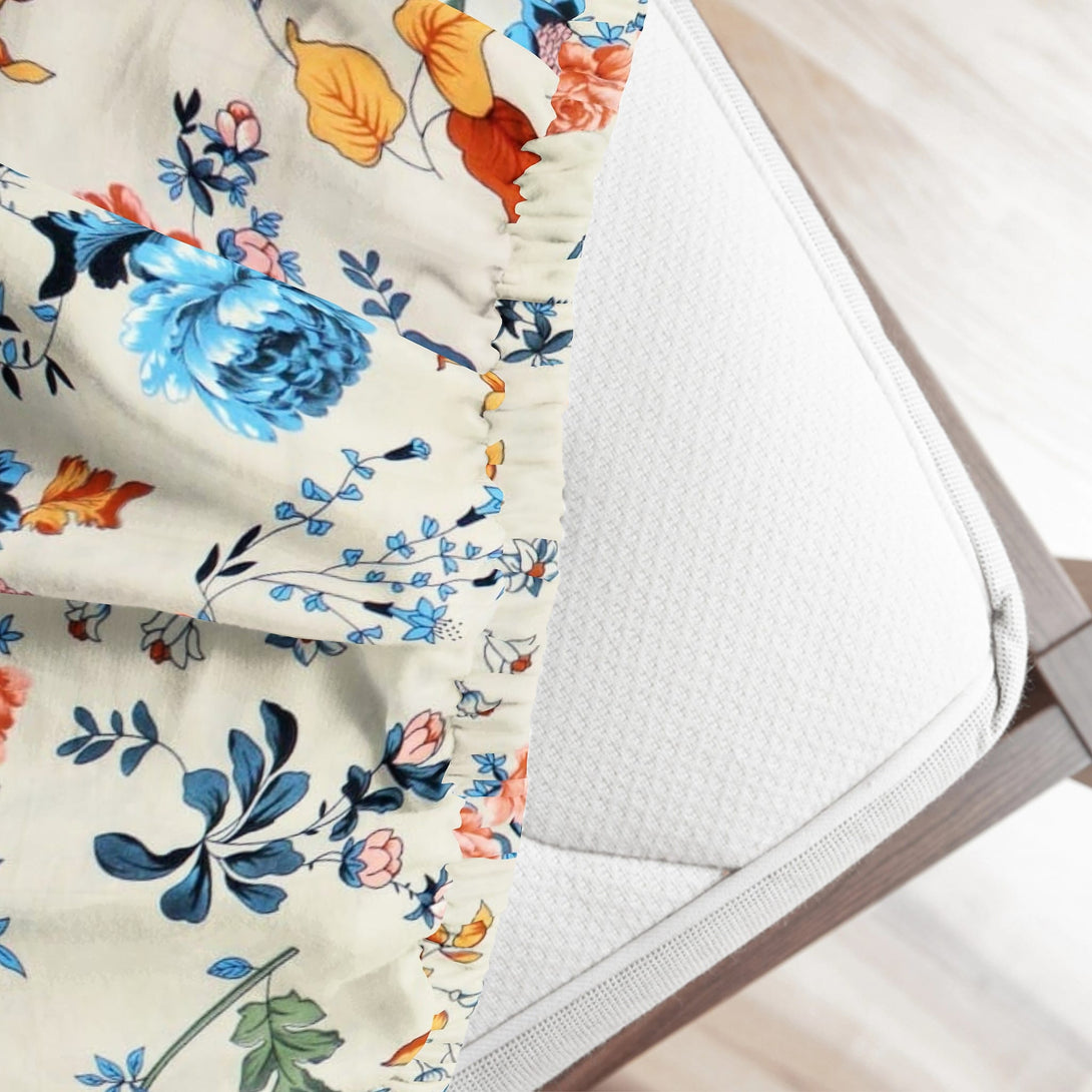 Floral 210 TC Fitted Bedsheet - Multicolor - Braviadecor