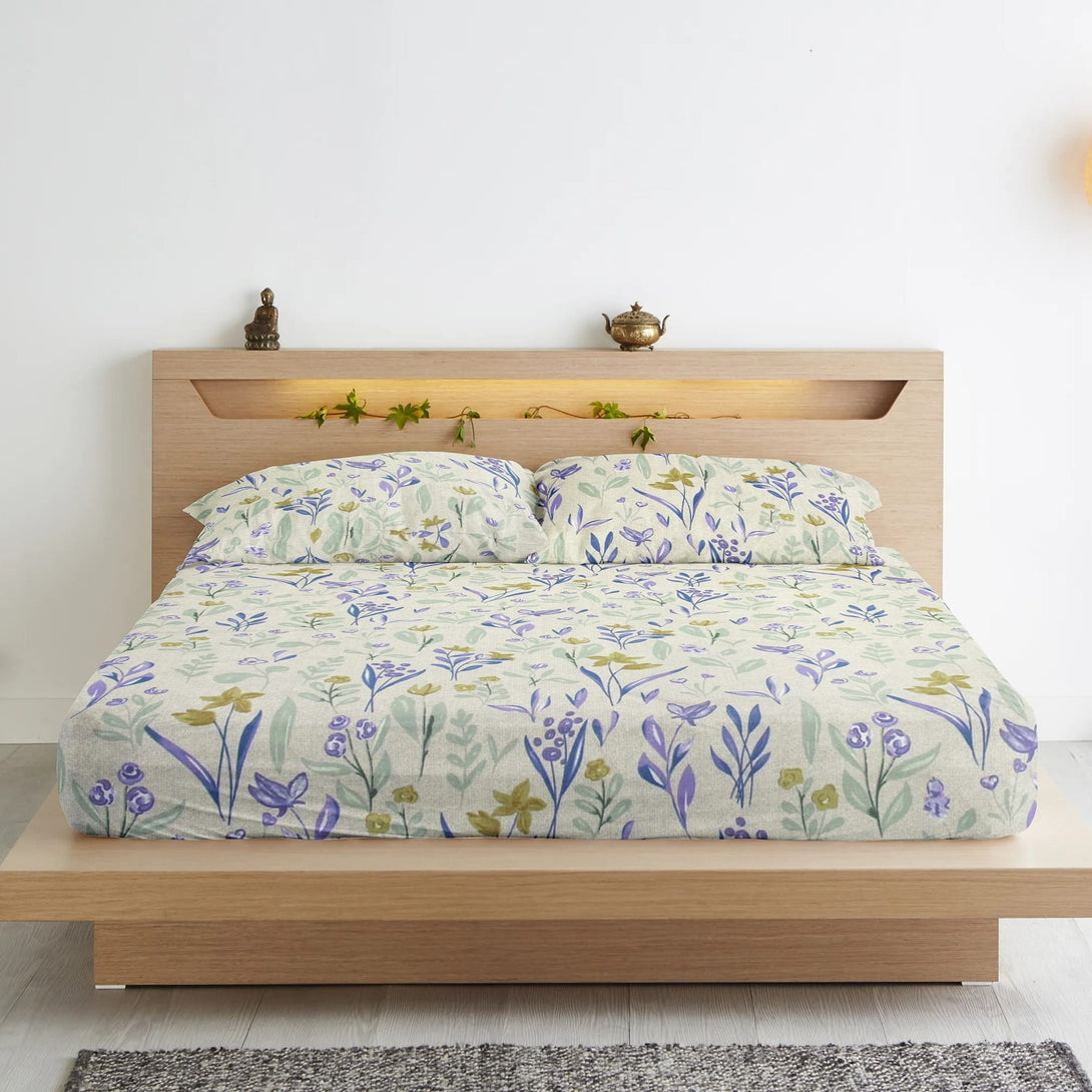 Floral 210 TC Fitted Bedsheet - Multicolor - Braviadecor