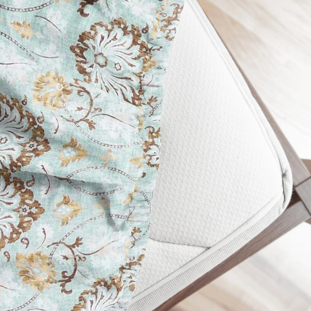 Floral 210 TC Fitted Bedsheet - Blue - Braviadecor