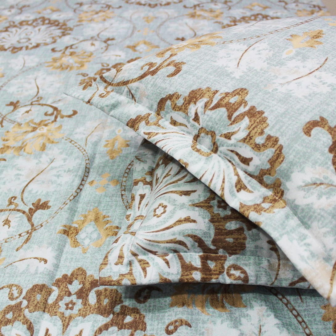 Floral 210 TC Fitted Bedsheet - Blue - Braviadecor
