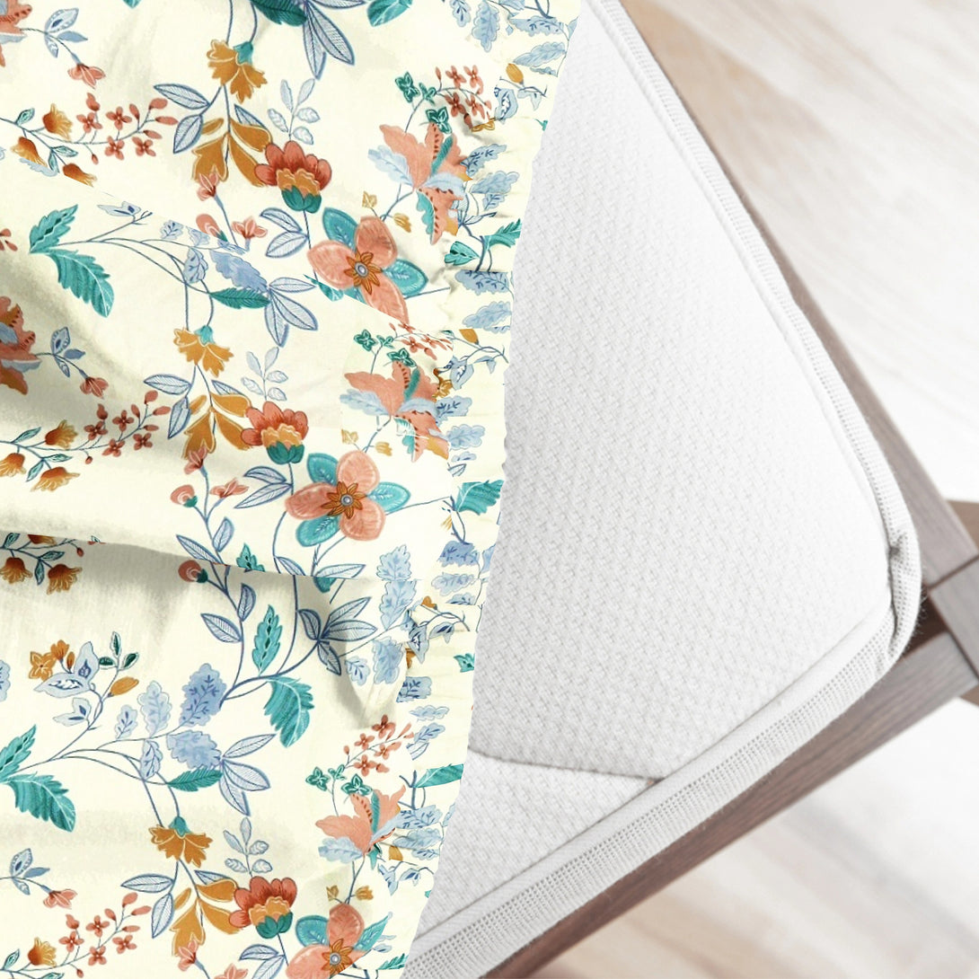 Floral 210 TC Fitted Bedsheet - Multicolor - Braviadecor