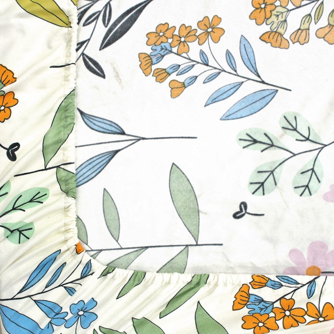 Floral 210 TC Fitted Bedsheet - Multicolor - Braviadecor