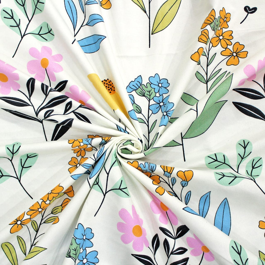 Floral 210 TC Fitted Bedsheet - Multicolor - Braviadecor