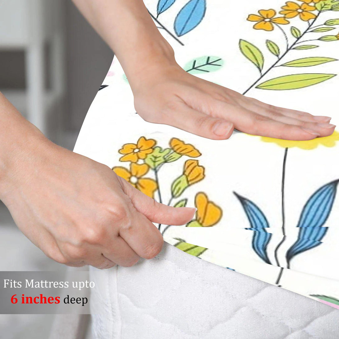 Floral 210 TC Fitted Bedsheet - Multicolor - Braviadecor