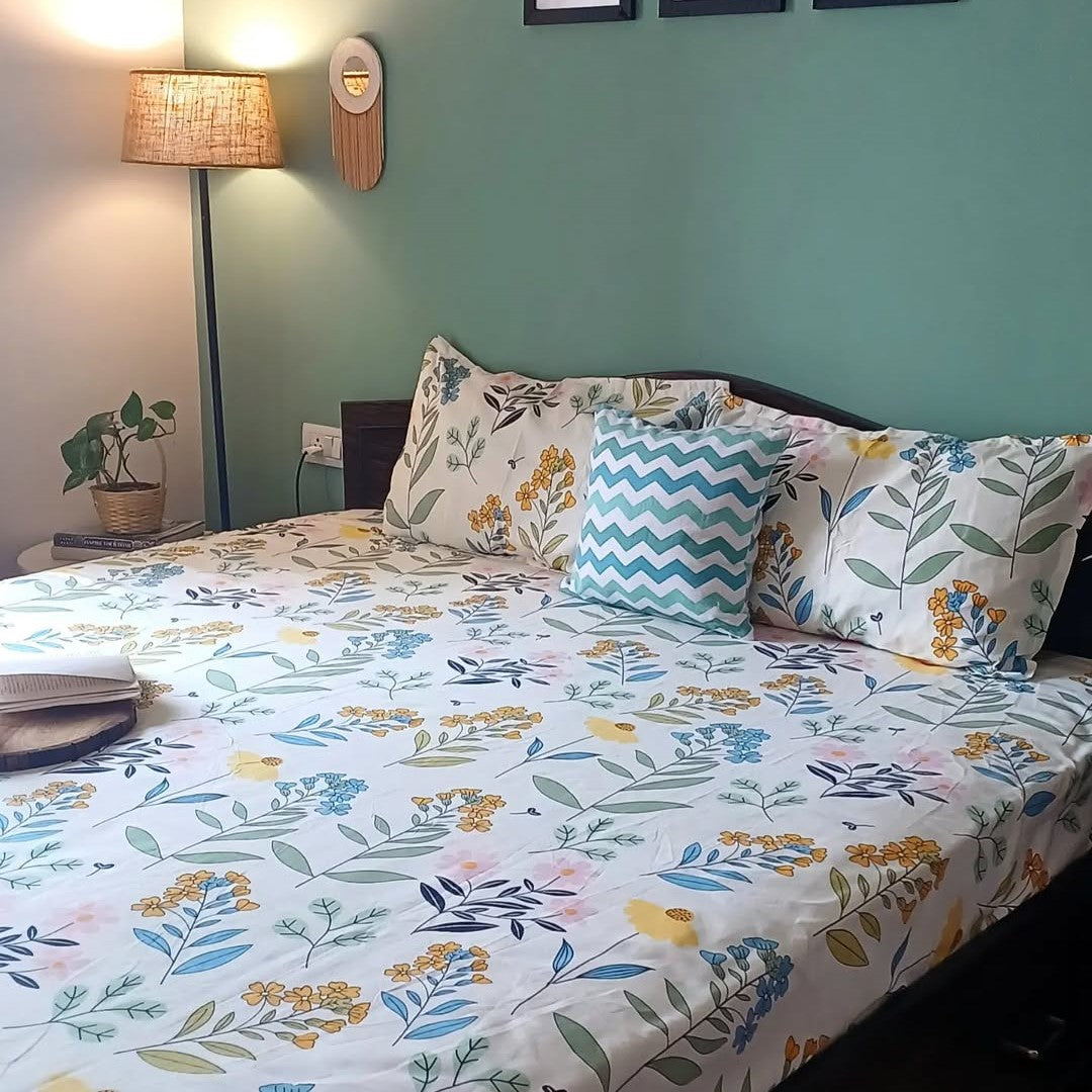 Floral 210 TC Fitted Bedsheet - Multicolor - Braviadecor