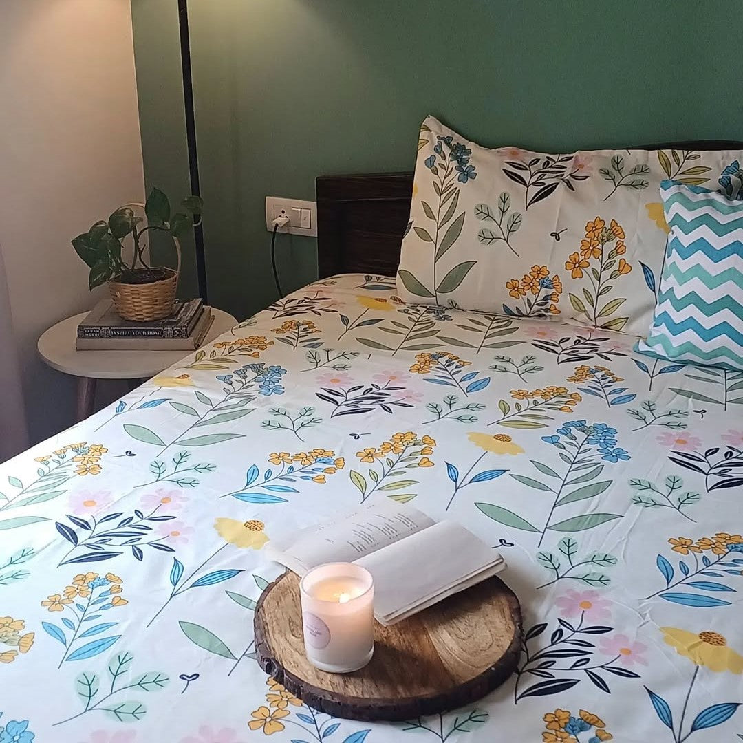 Floral 210 TC Fitted Bedsheet - Multicolor - Braviadecor