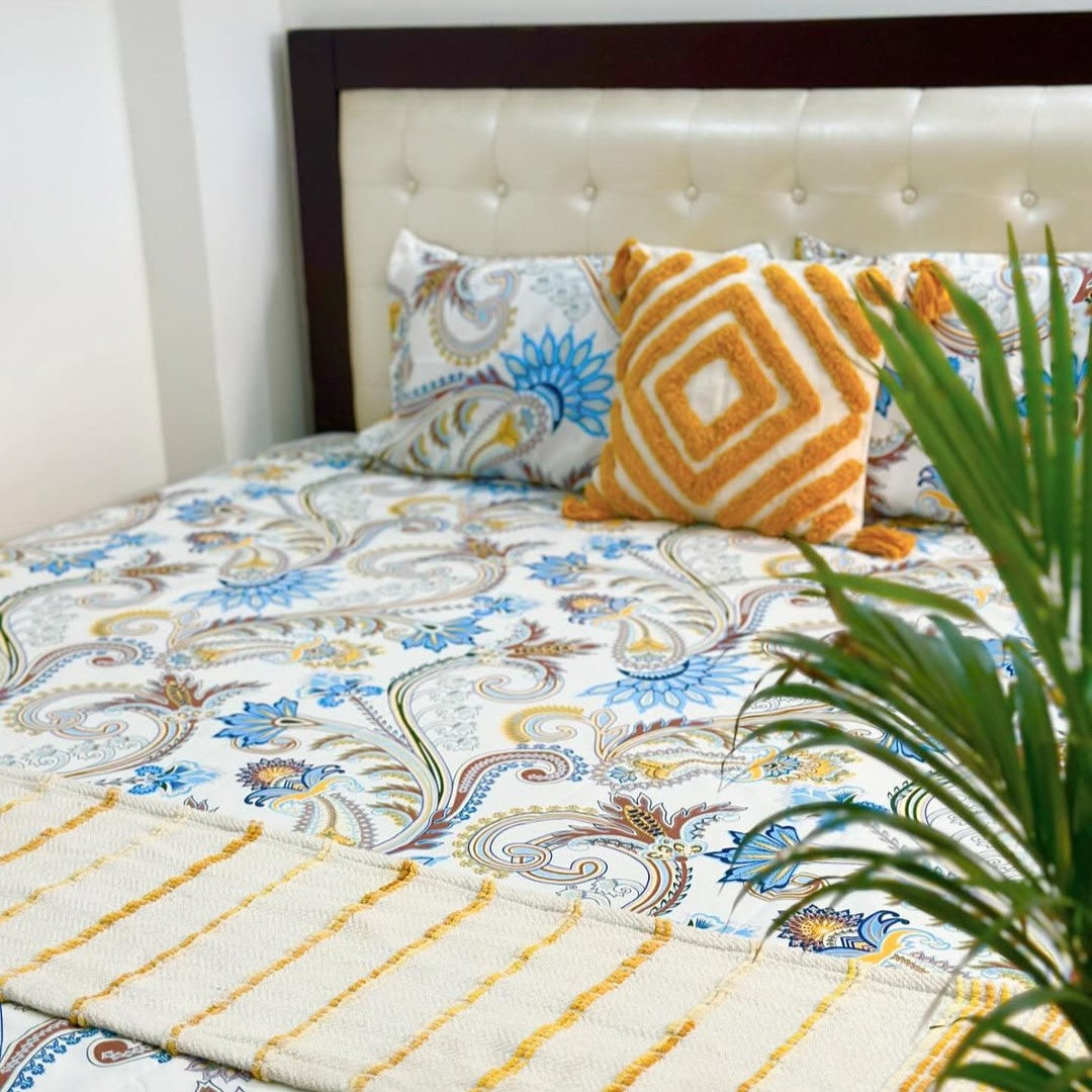 Floral 210 TC Fitted Bedsheet - Multicolor - Braviadecor