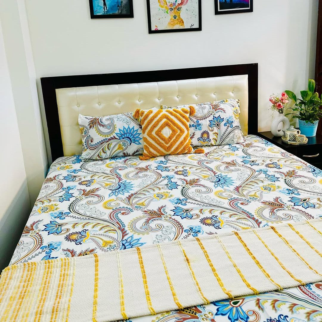 Floral 210 TC Fitted Bedsheet - Multicolor - Braviadecor