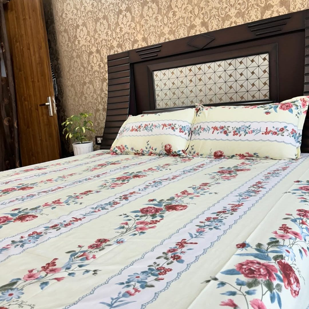 Floral 210 TC Fitted Bedsheet - Multicolor - Braviadecor