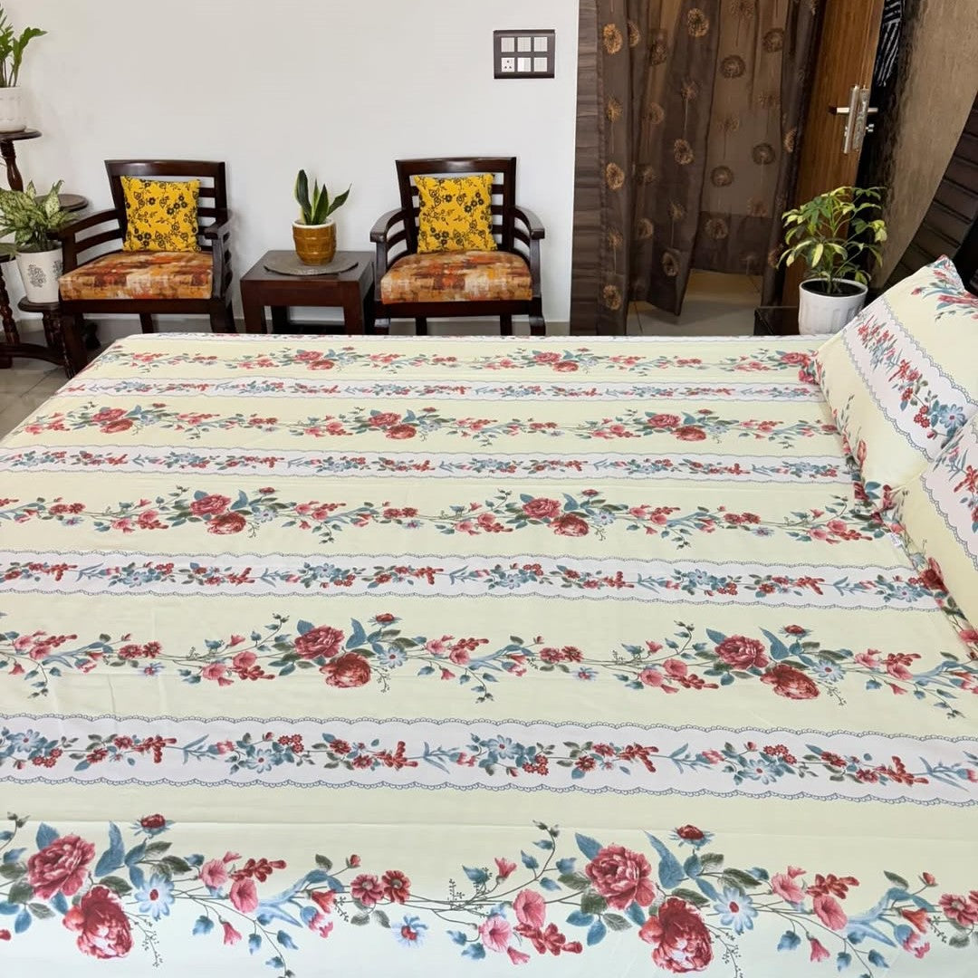 Floral 210 TC Fitted Bedsheet - Multicolor - Braviadecor