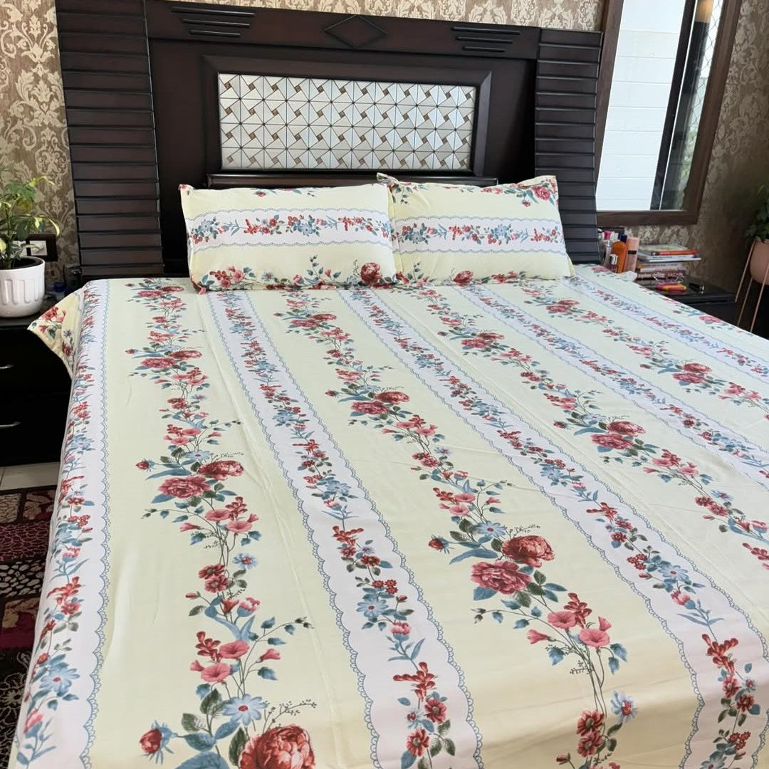 Floral 210 TC Fitted Bedsheet - Multicolor - Braviadecor