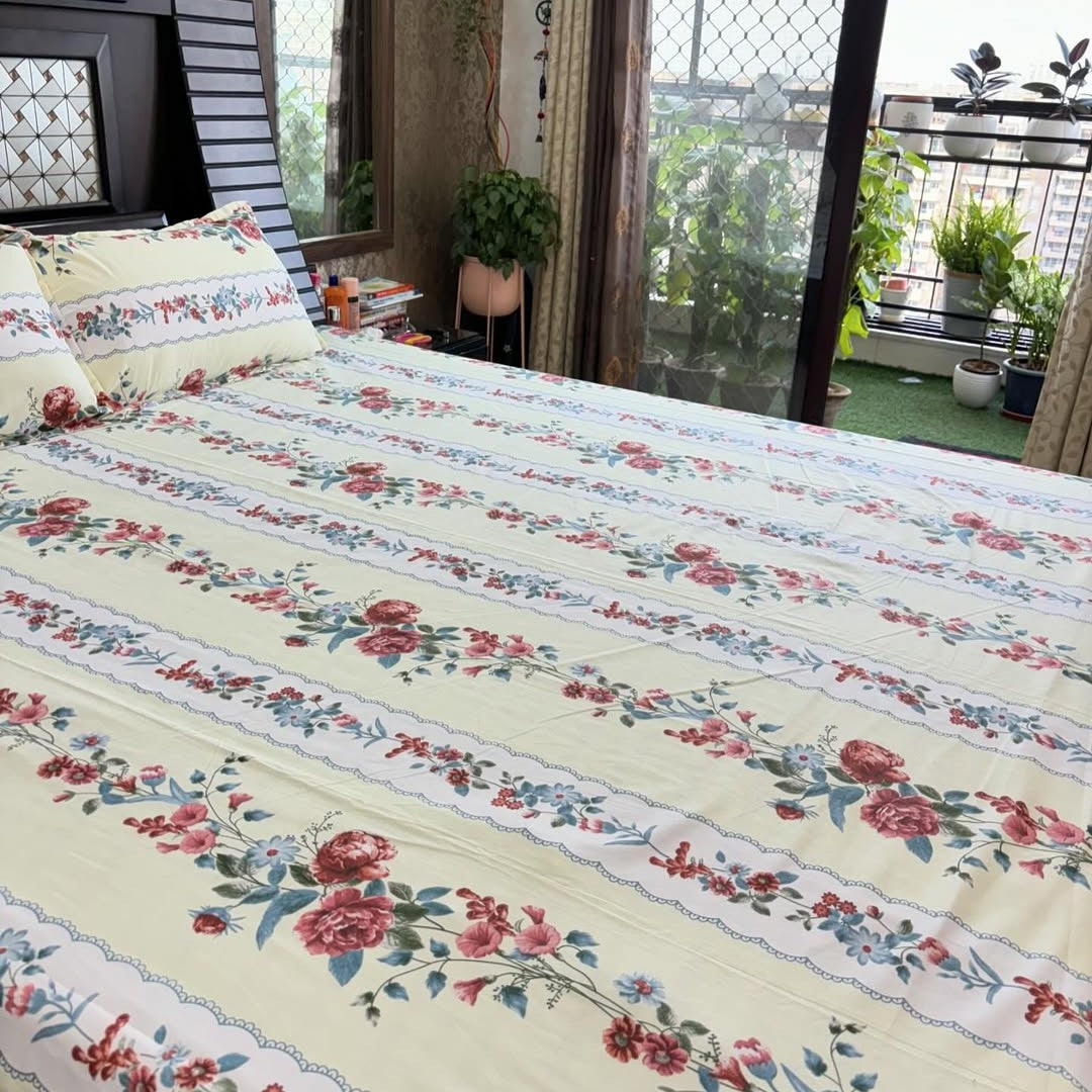 Floral 210 TC Fitted Bedsheet - Multicolor - Braviadecor