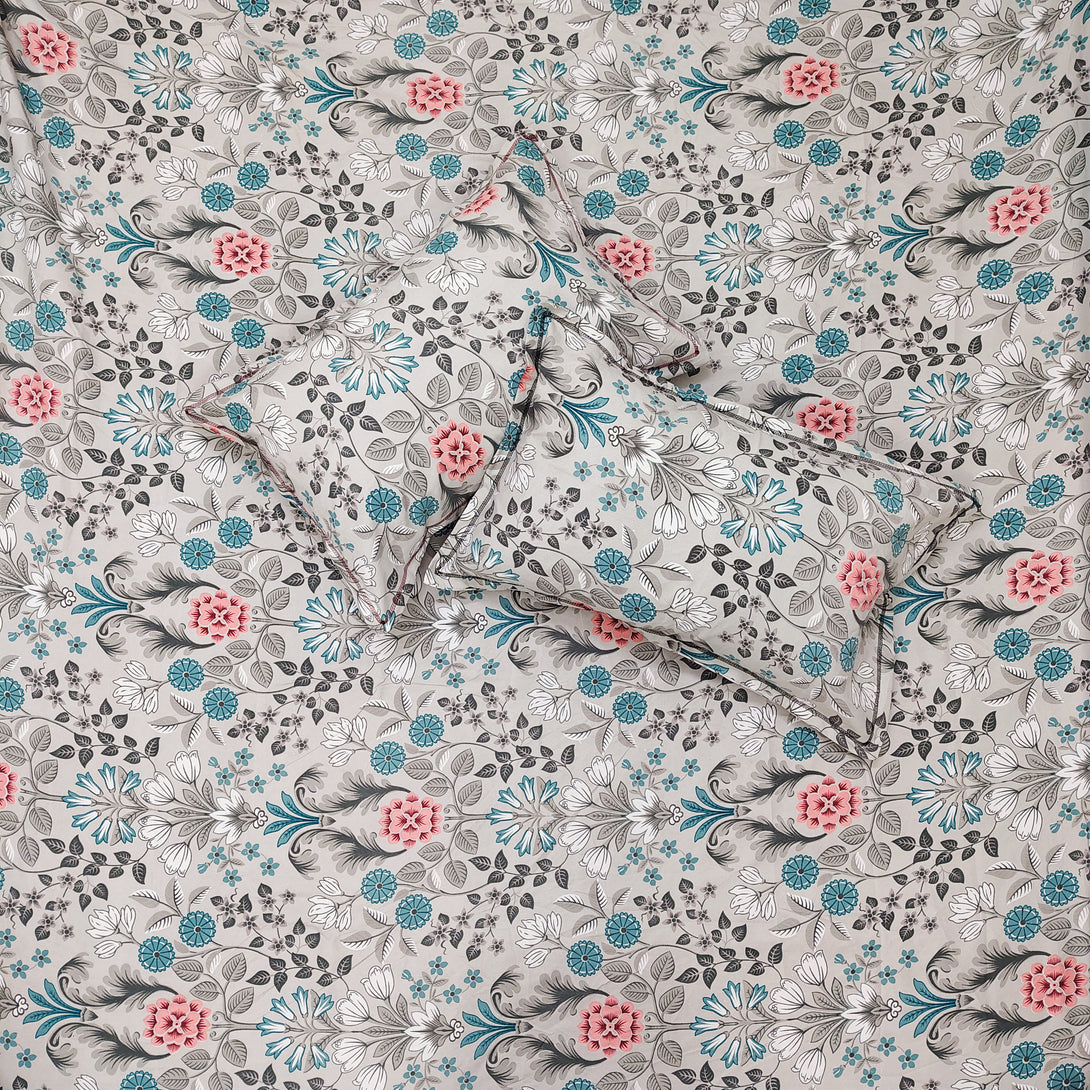 Floral 210 TC Fitted Bedsheet - Multicolor - Braviadecor