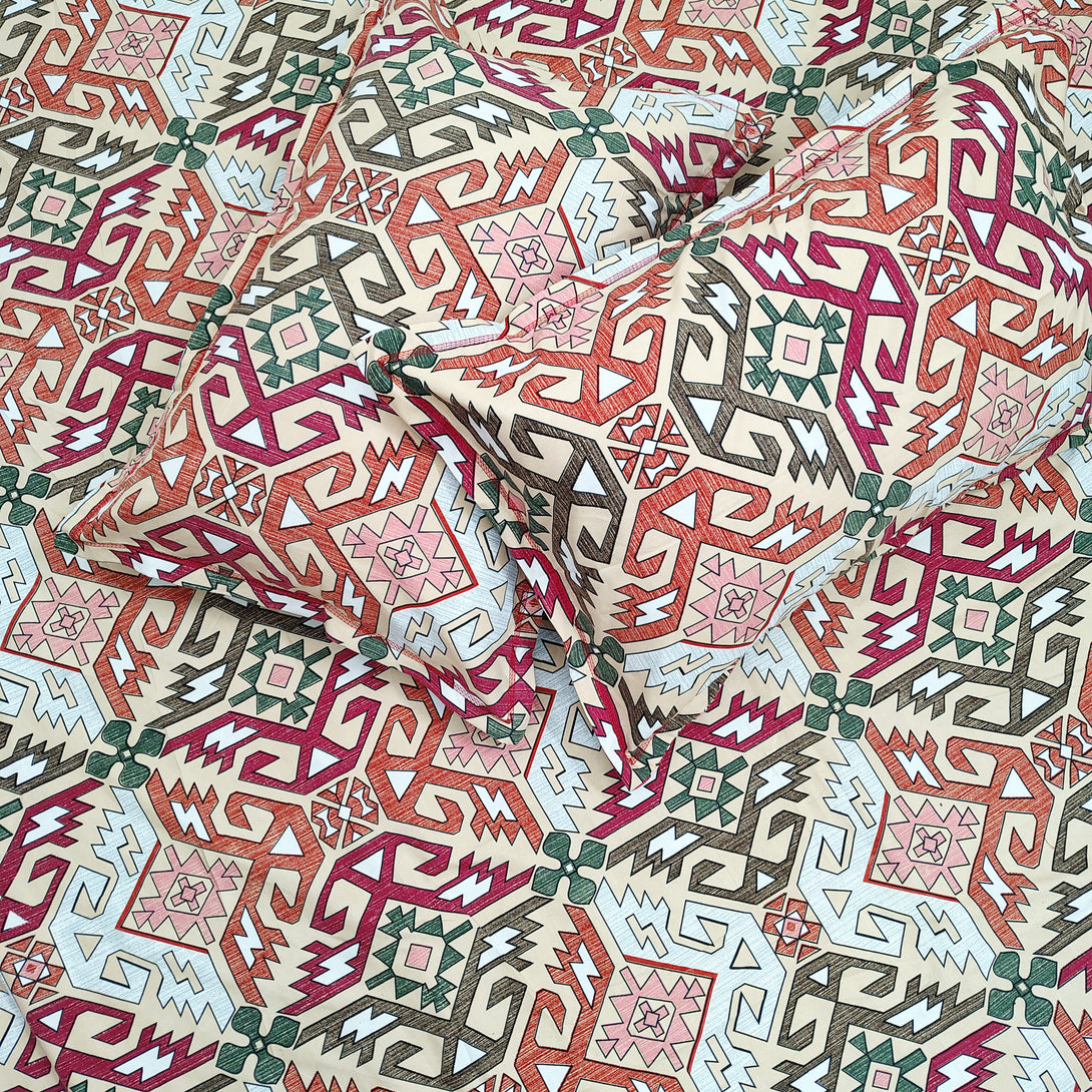 Floral 210 TC Fitted Bedsheet - Multicolor - Braviadecor